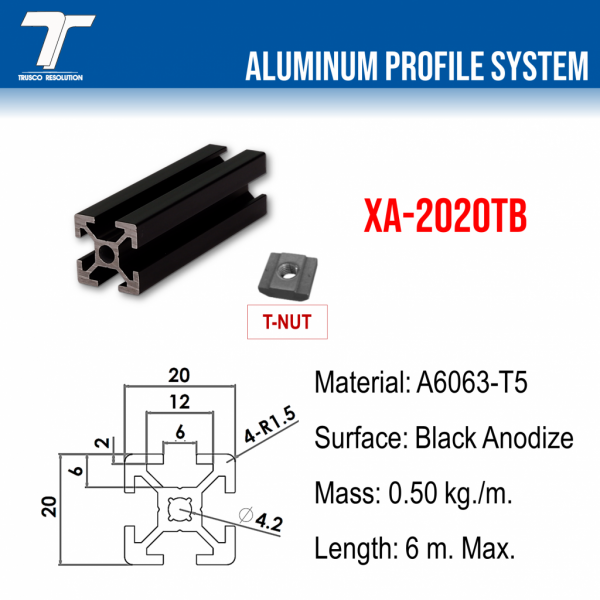 XA-2020TB-6000  ALUMINUM PROFILE BLACK SERIES