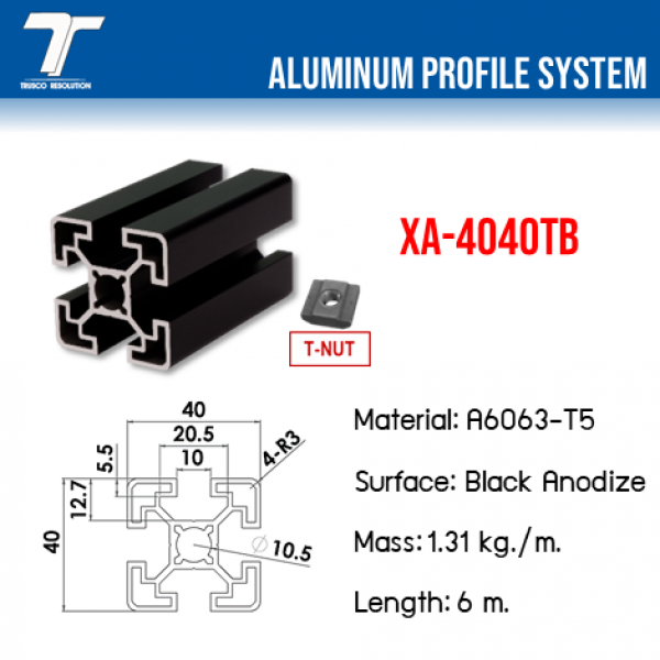 XA-4040TB-6000  ALUMINUM PROFILE BLACK SERIES