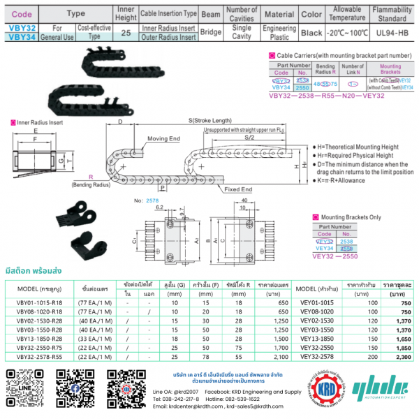 VBY32  CABLE CARRIERS รางกระดูกงูเก็บสายไฟ